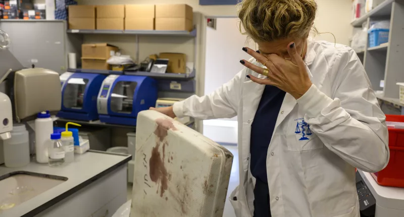 Lab director Dr Nurit Bublil wept as she was overwhelmed at seeing a bloodied cot mattress being analysed