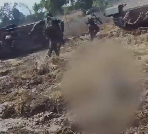 Footage showed the elite Israeli troops sprinting through a hail of gunfire