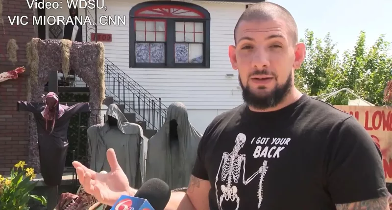 A New Orleans man is being criticized over his lawn Halloween deocrations