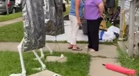 A woman went crazy over her neighbor's Halloween decorations