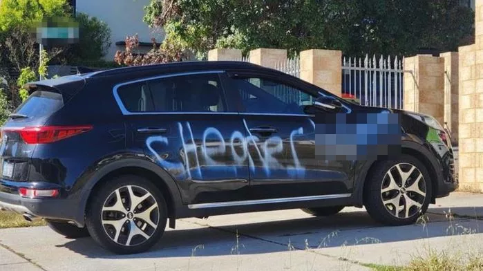 Mystery as car spray painted with word ‘cheater’ and ‘w***e’ by scorned lover is spotted driving around Perth