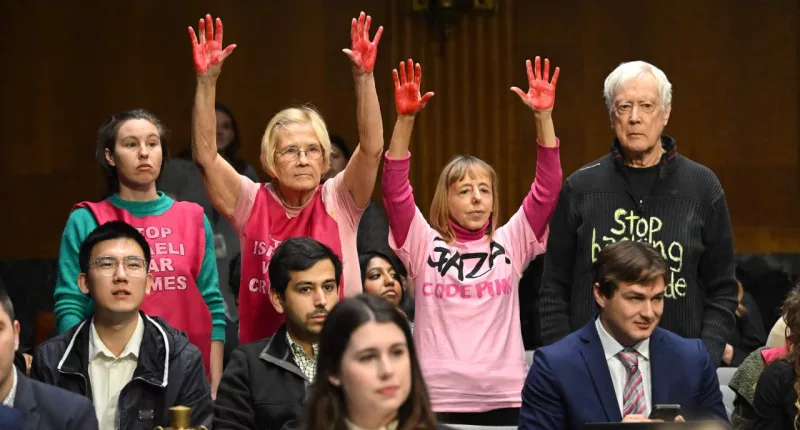 Protesters interrupt Senate aid hearing demanding ‘cease-fire now’