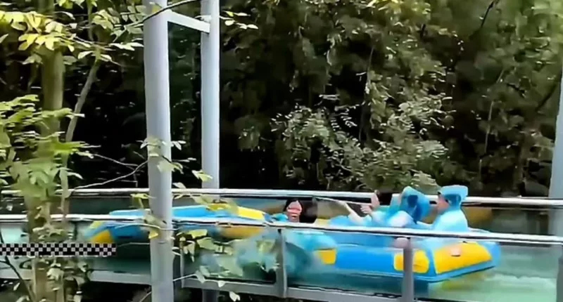 A woman and a child were flung out of a capsized boat during a water ride