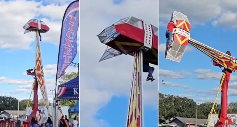 Video shows Texas carnival worker clinging to amusement ride in midair to protect child after mishap