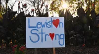A sign reading Lewiston strong after the Lewiston Maine Shooting