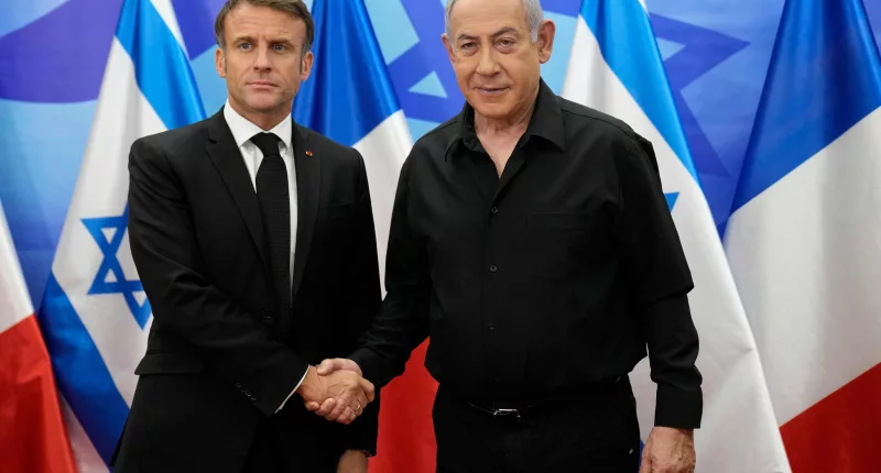 Emmanuel Macron with Benjamin Netanyahu on a solidarity trip to Israel