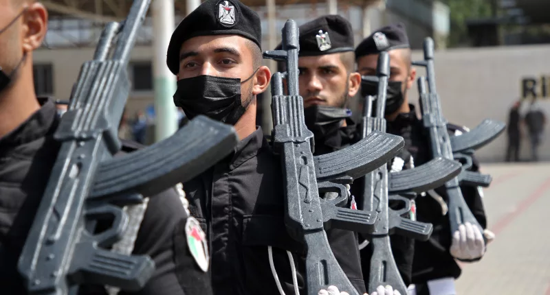 Palestinian Hamas security forces at a police graduation ceremony in Gaza City, April 2021
