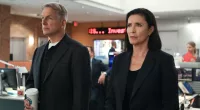 Mark Harmon and guest star Mimi Rogers standing next to each other in