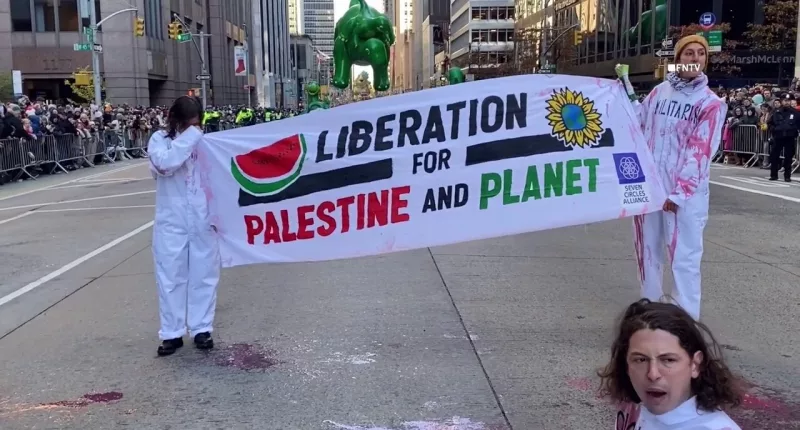 Pro-Palestinian protesters disrupt Macy's Thanksgiving Day Parade in New York City