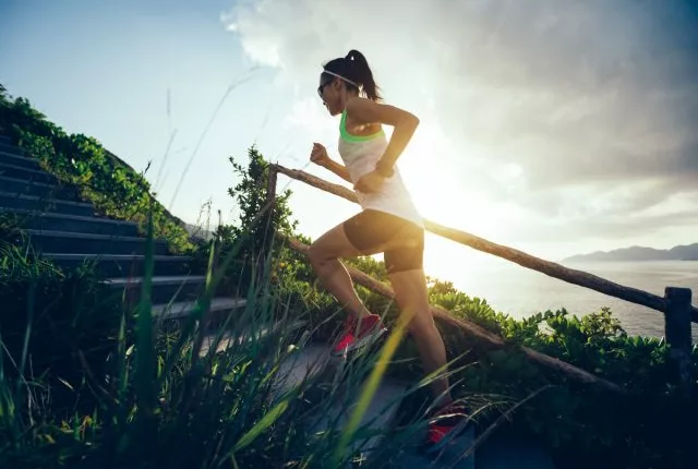 woman brisk stair climbing walking every day