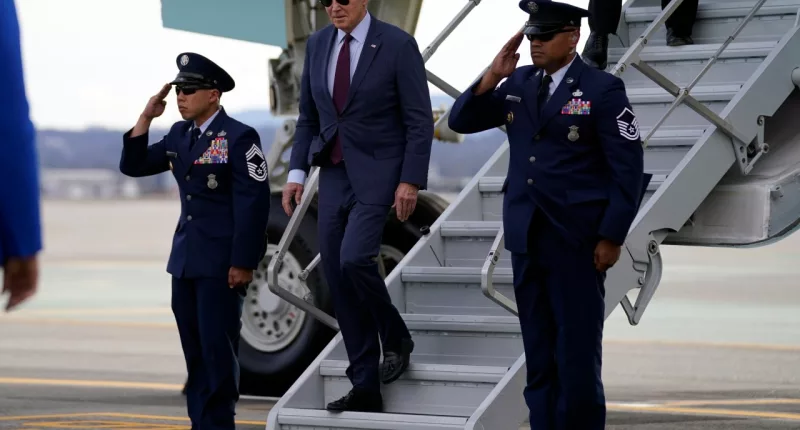 President Joe Biden arrives at San Francisco International Airport for the APEC summit, Tuesday, Nov. 14, 2023, in San Francisco. (AP Photo/Evan Vucci)