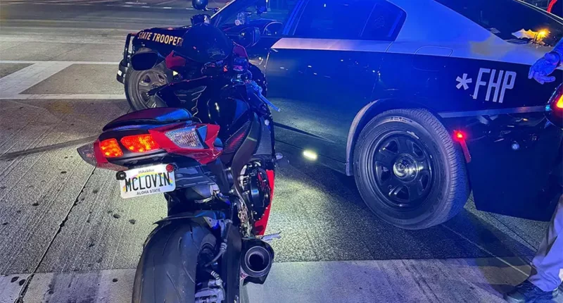 Florida man arrested after leading police on high speed chase on motorcycle with fake 'MCLOVIN' tag