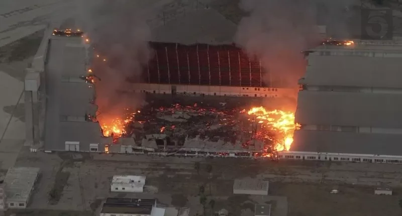 Historic hangar at former air base goes up in flames 