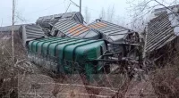 The site of the overturned cargo trains that were carrying a mysterious white powder