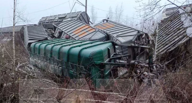 The site of the overturned cargo trains that were carrying a mysterious white powder