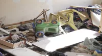 A ride-along toy car was upended amid the chaos at the flat in Shati, northern Gaza