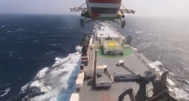 Footage shows the moment the Houthis, an Iran-backed rebel group, hijacked an Israeli cargo ship