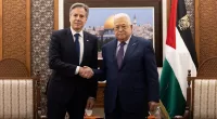 Palestine President Mahmoud Abbas, right, pictured with US Secretary of State Anthony Blinken