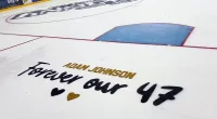 Panthers pay tribute to Adam Johnson with message painted onto the ice