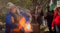Pro-Palestinian demonstrator sets Israeli flag on fire in NYC protest, stomps on it