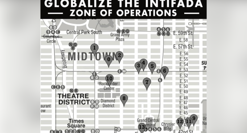 Pro-Palestinian group posts NYC map of locations 'tied' to 'Genocide' in Gaza: 'Globalize the Intifada'