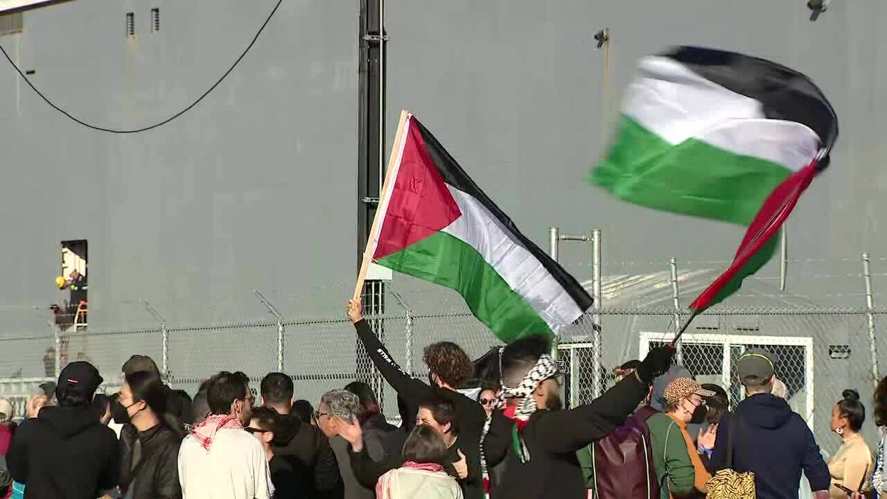 Pro-Palestinian protesters in California block U.S. government ship: 'Joe Biden, you can't hide'