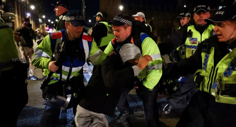Clashes with the police were continuing into this evening