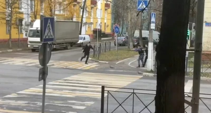 Police desperately tried to tackle the attacker on the streets of Lyubertsy