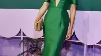 Olivia Molly Rogers arrived in an envious green frock by Atoir