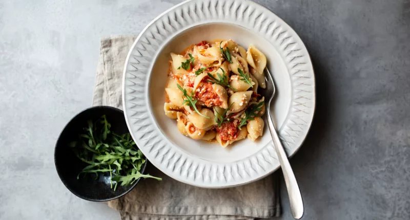 This Instant Pot Vegan Tomato Basil Pasta Is Inspired by Some of the Longest-Living People on the Planet—And It Takes Less Than 5 Minutes To Prep