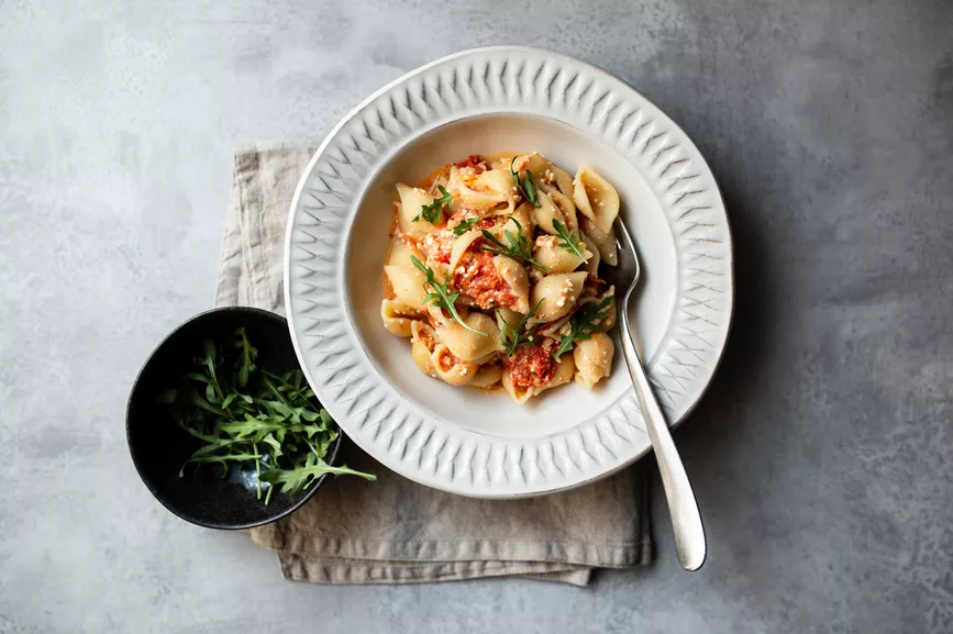 This Instant Pot Vegan Tomato Basil Pasta Is Inspired by Some of the Longest-Living People on the Planet—And It Takes Less Than 5 Minutes To Prep