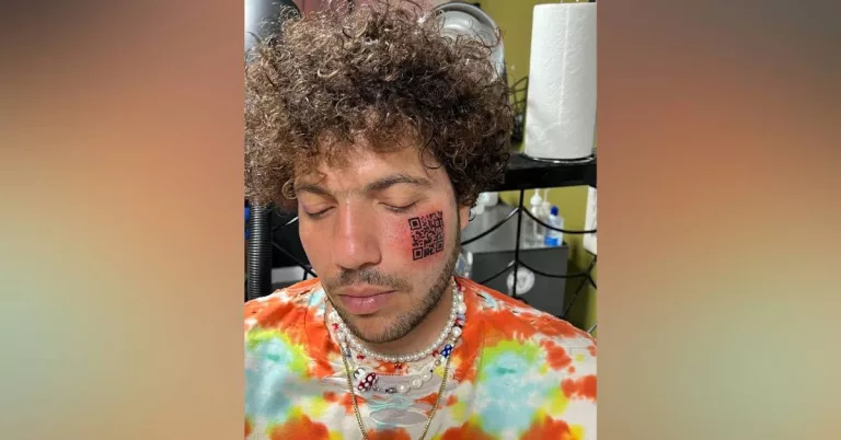 “Bad Decisions” QR Code Face Tattoo