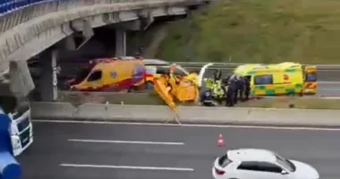 A chopper has crashed on a motorway near Madrid, Spain