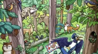 Scan the picture quickly for the small animal, but be careful to not get distracted by the other forest-dwelling animals