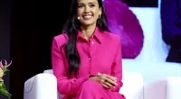 Jessica Alba speaks on stage at an event in Dana Point, California, in October 2022