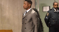 Jonathan Majors walks into the courthouse in New York