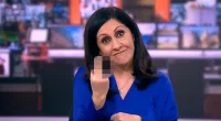 Moment BBC presenter gives middle finger to the camera live on air