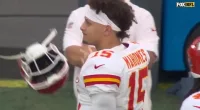 Patrick Mahomes tosses his helmet after interception