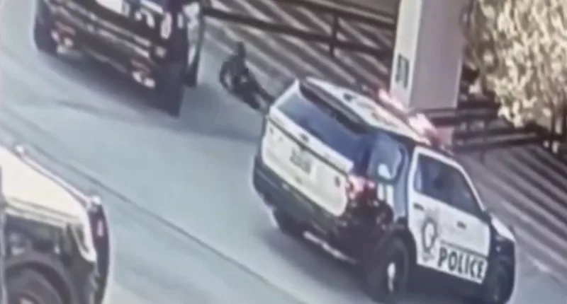 Shocking CCTV footage shows a cop diving for cover when confronted by the UNLV shooter