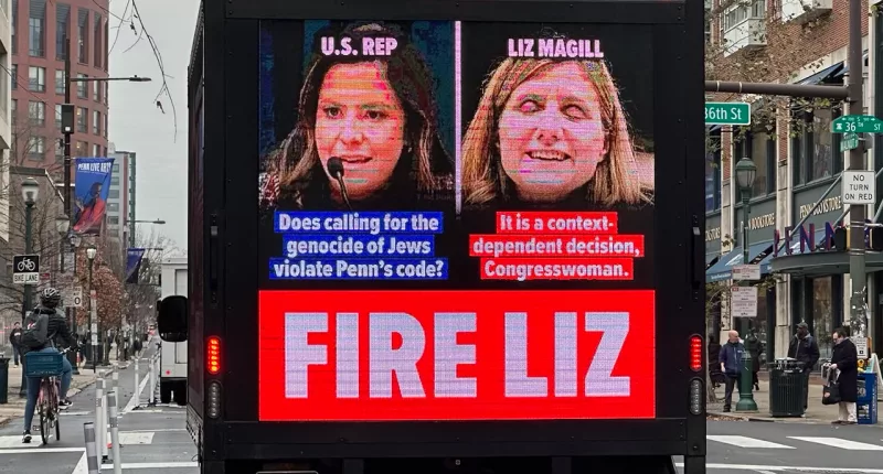 Truck billboards calling for Penn president's firing circle campus after Israel remarks