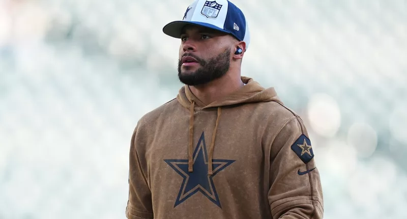 Dak Prescott, who is expecting a child with his girlfriend Sarah Jane Ramos, looks on prior to the game against the Philadelphia Eagles