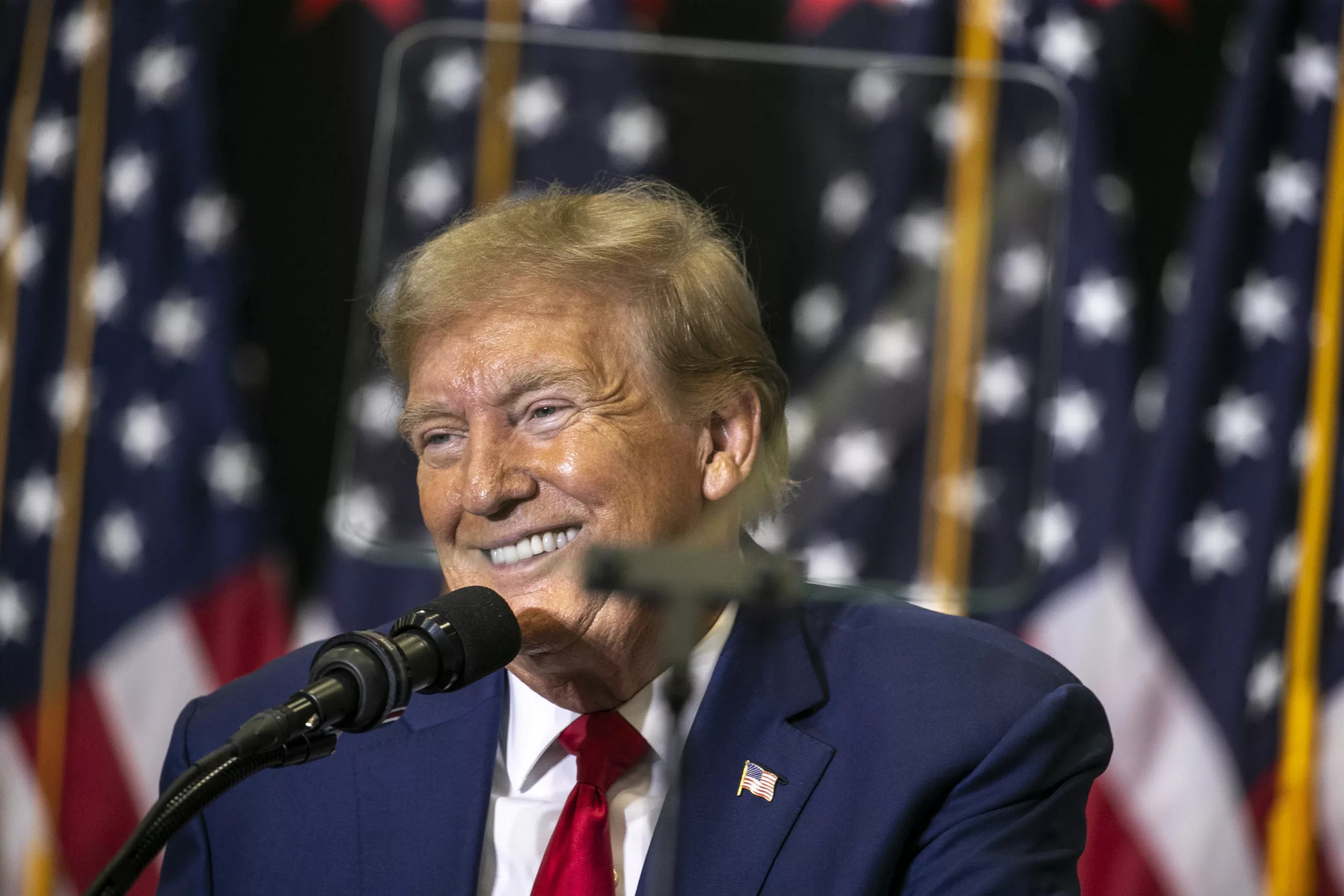 Donald Trump speaks during a caucus event on December 2, 2023, at Kirkwood Community College in Cedar Rapids, Iowa