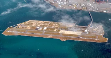 The Kansai airport is located on an artificial Island