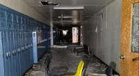An eerie abandoned school reminds of a zombie apocalypse scene