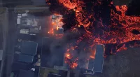 The devastating scenes of homes set ablaze by the fiery lava on Sunday