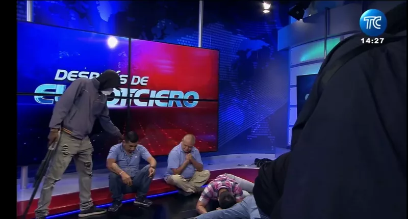 Hooded gunmen have stormed a live television broadcast in Ecuador