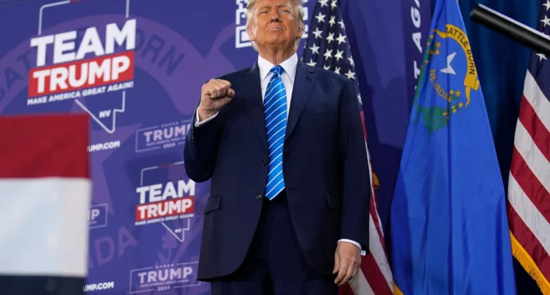 Republican presidential candidate former President Donald Trump speaks at a campaign event Saturday, Jan. 27, 2024, in Las Vegas. (AP Photo/John Locher)