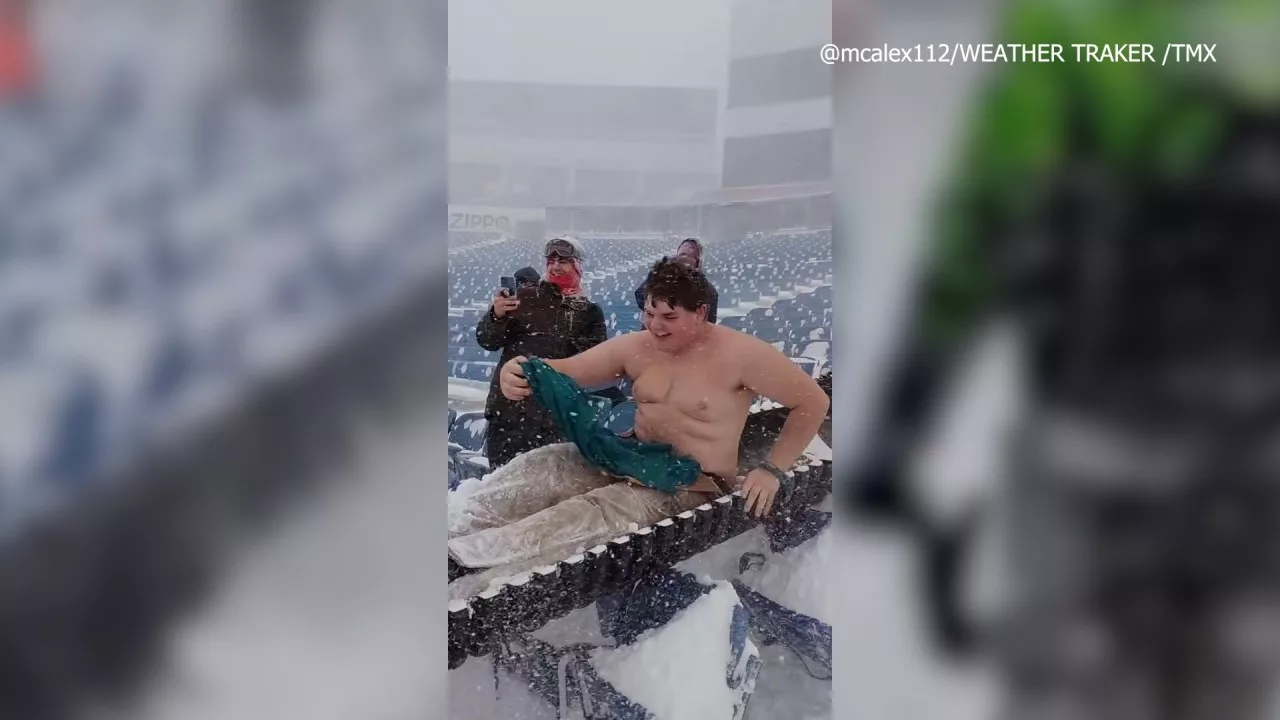 VIDEO: Shirtless Buffalo Bills fan cheers on team ahead of Monday’s Wild Card game