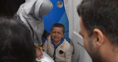 Heart rendering moment one-armed Gaza orphan, five, arrives in the US