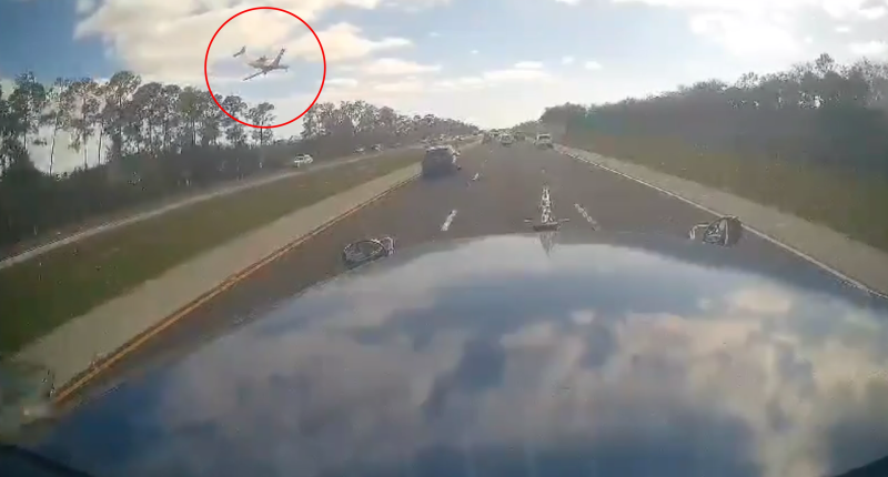 Dashcam footage shows the plane plummeting towards the highway